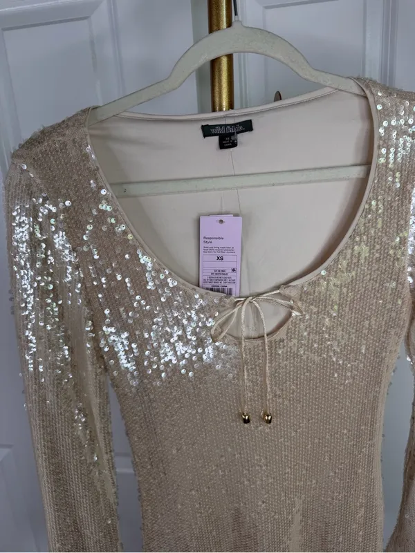 Wild Fable Champagne Sequin Mini Dress XS NWT Long Sleeve Party Holiday Glam - Image 5