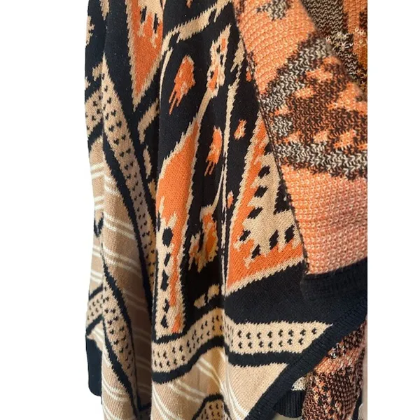 Blu Pepper Brown Peach Multi Color Aztec Mixed Print Knit Cardigan Women Sz M - Image 3