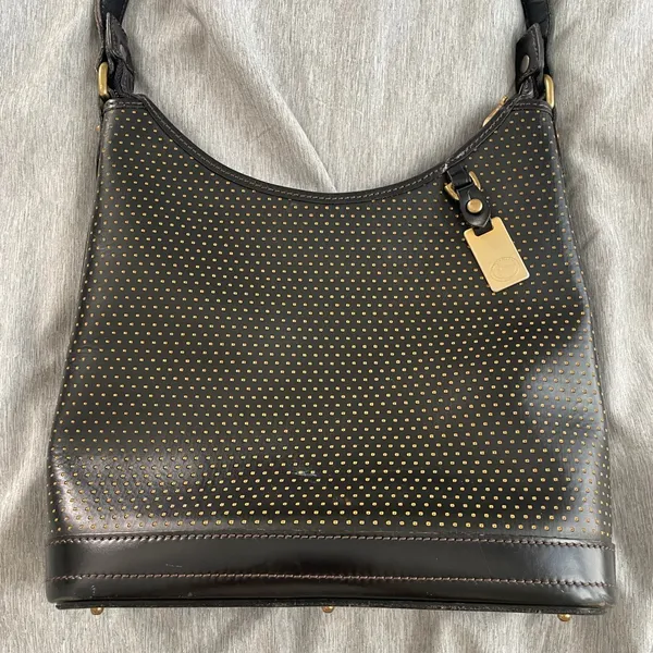 Dooney & Bourke Cabrio Cabriolet Black Perforated Leather Bag Vintage Made USA - Image 3