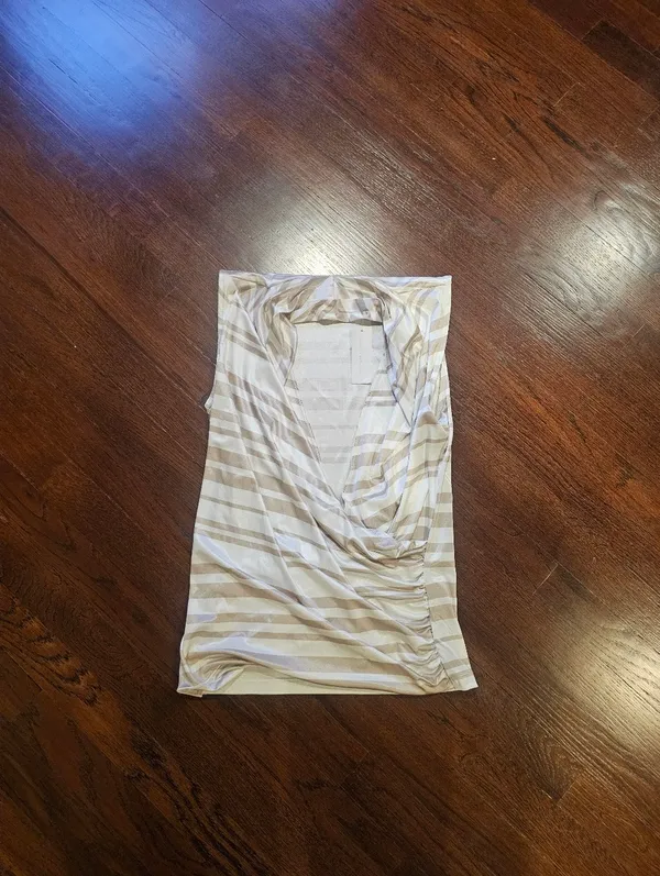 New York & Company Beige and White Striped Cowl Neck Tank - Image 2