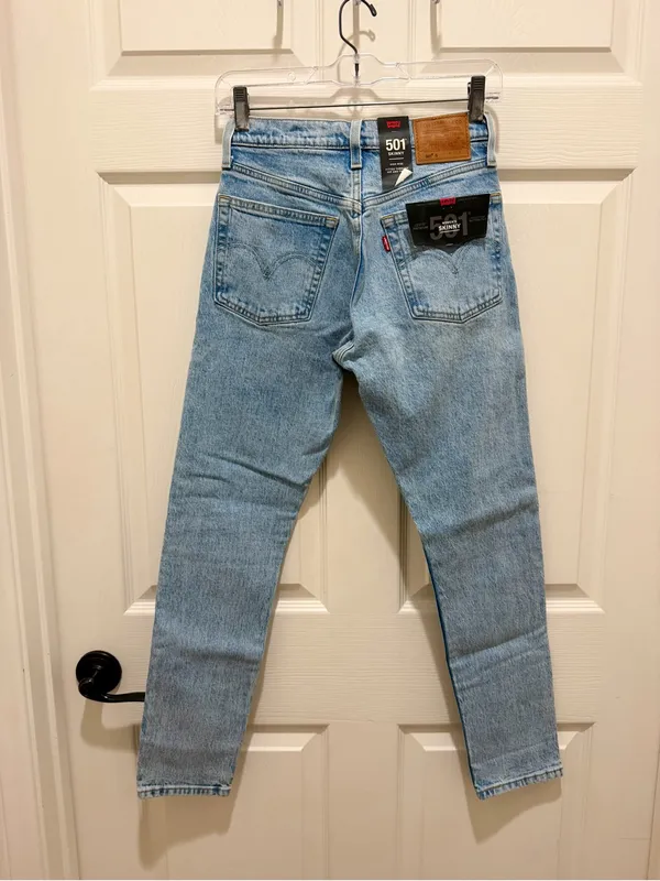 Levi's Light Blue Denim 501 Skinny High Waist Button Fly Jeans Size 24x28 - Image 2
