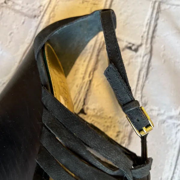 Lauren Black Suede Strappy Wedge Heels Sandals 7 - Image 10
