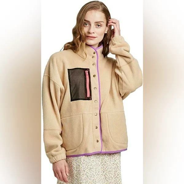 WILD FABLE Sherpa Fleece Cozy Snap Up Jacket Coat Cozycore in Tan Size XXL - Image 10