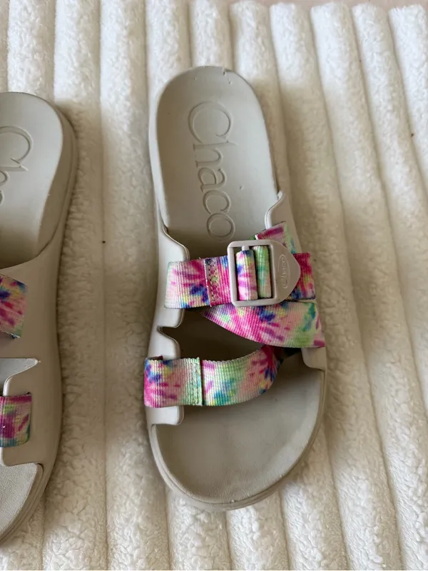 Chacos Chaco Slide Sandals with Pink & Green Tie-Dye Straps - Image 3