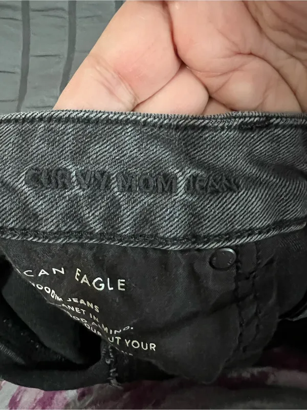 American Eagle Curvy Mom Washed Black High Rise Denim Jeans - Image 11