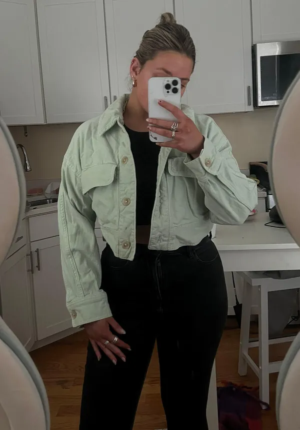 ZARA Light Green Denim Jacket - Image 2
