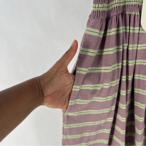 Toad & Co Gemina‎ Sleeveless Dress Faded Lilac 90s Stripe Smocked NWT Size M - Image 8