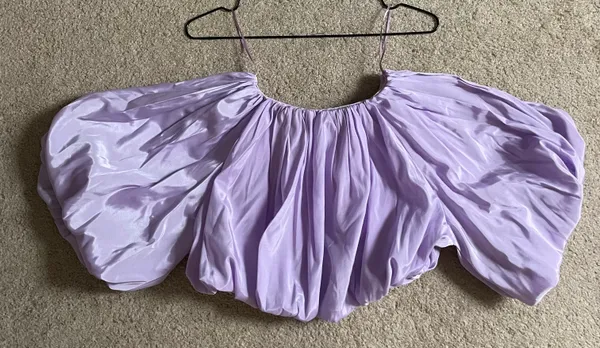 Boutique Purple Bubble Sleeve Crop Top - Image 2
