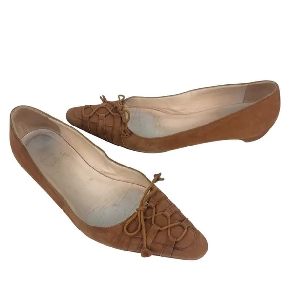 CHRISTIAN LOUBOUTIN Brown Suede Leather Flats - Size 36/6 - Image 2