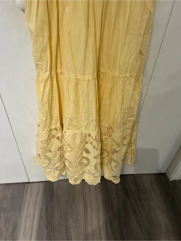 Haute Hippie Pale Yellow Midi Dress with Lace Trim - Image 7