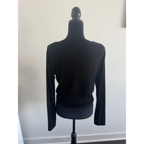 Andrew Marc Sport Women's Black Ribbed Twist Front Crop Top M - Image 4