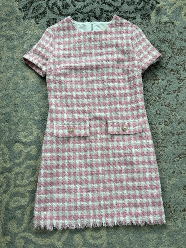 Bebop Tweed Mini Dress Pink White Small - Image 2