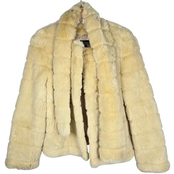 Incognita Cream Faux Fur Jacket Small Modacrylic Plush Glam Winter Coat - Image 2