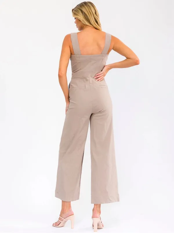 Nordstrom Sleeveless Wide-Leg Jumpsuit in Beige L - Image 2