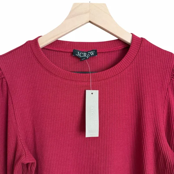 J. Crew Ribbed Puff Sleeve Crewneck Top Red Size Small NWT - Image 6