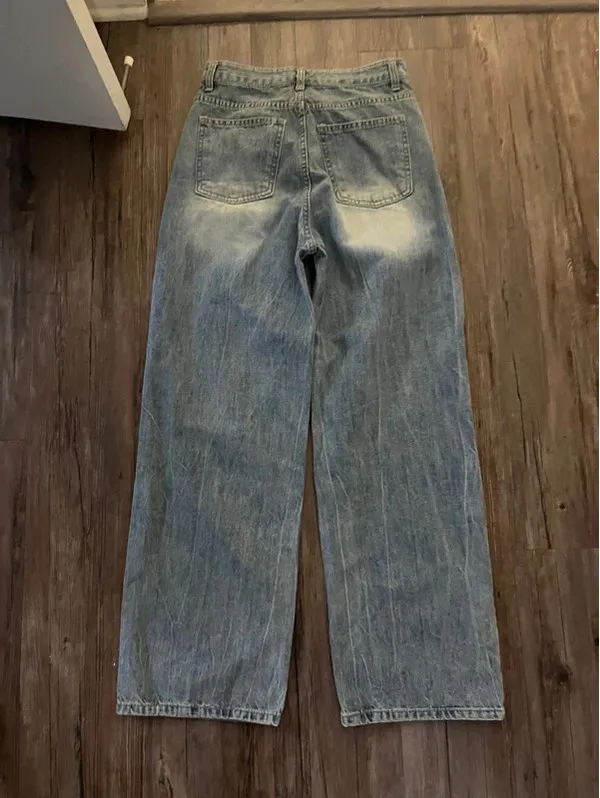 Lewkin Korea Light Wash Wide Leg Baggy Jeans Sz 28 - Image 3