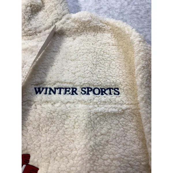 Disney Mickey‎ Mouse Winter Sports Sherpa Fleece Half Zip Pullover Off White XXL - Image 3