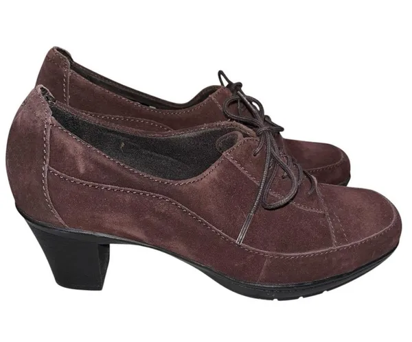 NEW Clarks Bendables Brown Suede Lace Up Oxford Heels Booties Shoes size 10W - Image 3