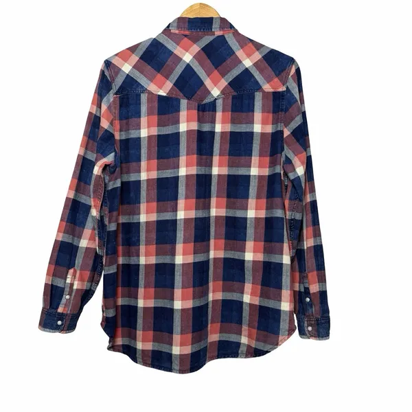 American Eagle Boyfriend Fit Shirt Womens XL Plaid Snap Button Western Cowgirl - Image 4