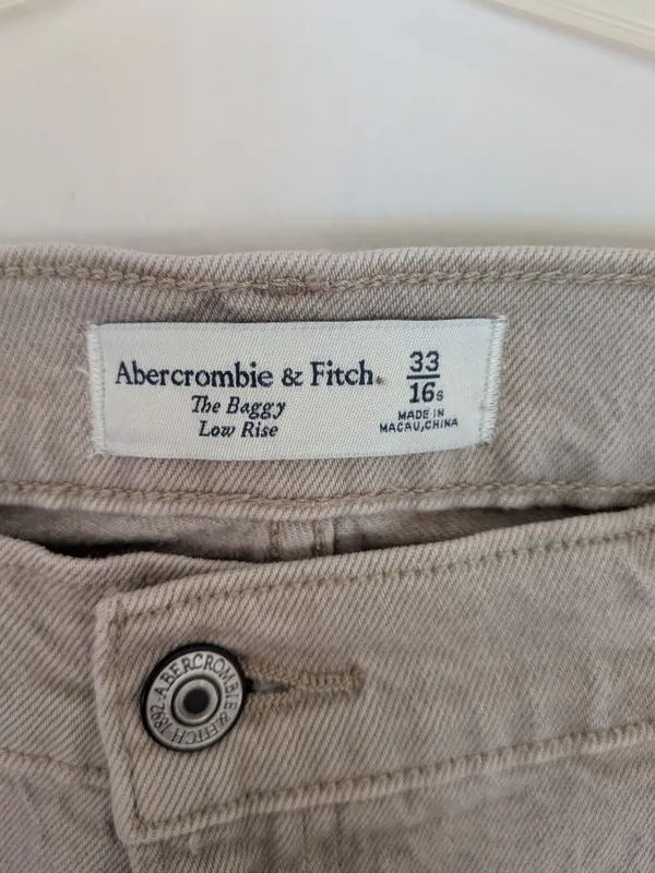 Abercrombie & Fitch The Baggy Low Rise Taupe Jeans Size 33 16 Regular NWT XL - Image 6