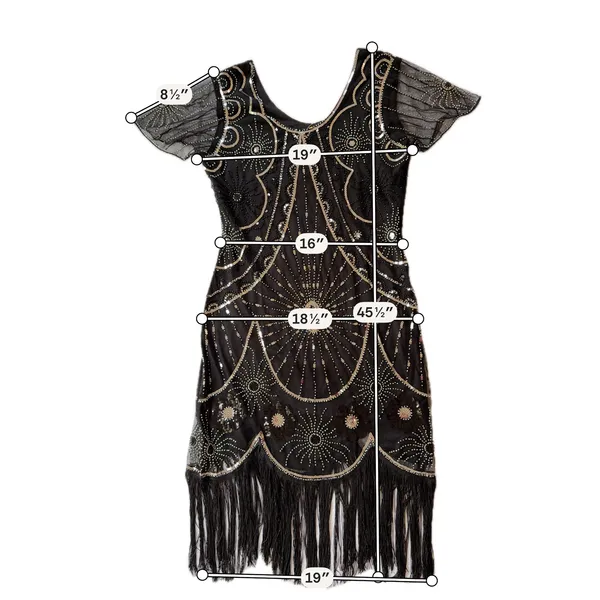Yessa Flapper Dress Women L Black NEW 1920s Gatsby Sequin Fringe Art Deco Party - Image 6