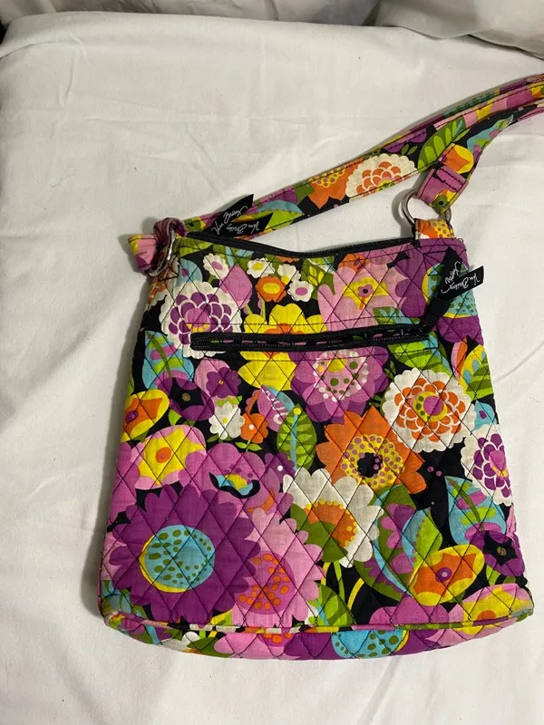 Vera Bradley Floral Quilted Crossbody Shoulder Bag Pink Purple Multicolor Zip - Image 7
