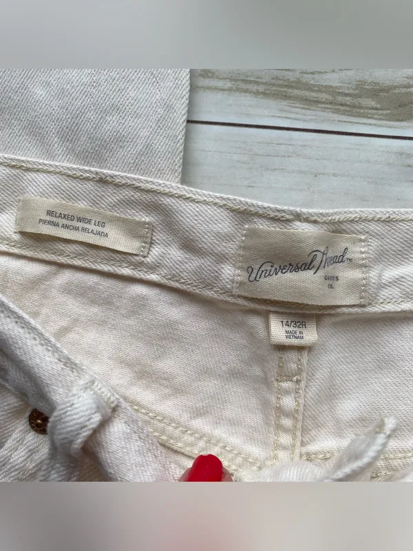 Universal Thread relaxed wide leg 100% cotton putty colored denim jeans 14 32 - Image 3