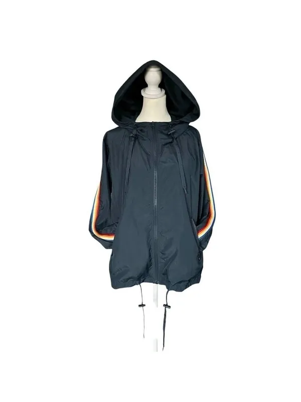 ZYIA Active Rainbow Sleeve Bomber Jacket w/ Thumbholes Blue Size Medium - Image 2