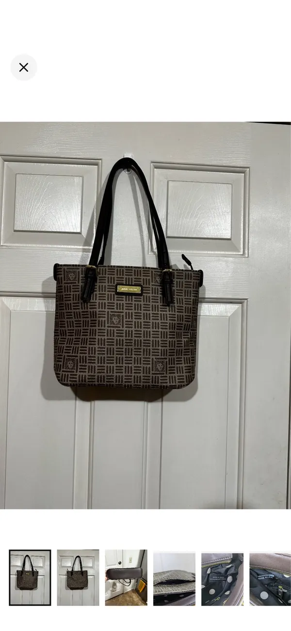 Anne Klein Brown Patterned Shoulder Tote with Brown Handles  - Image 2