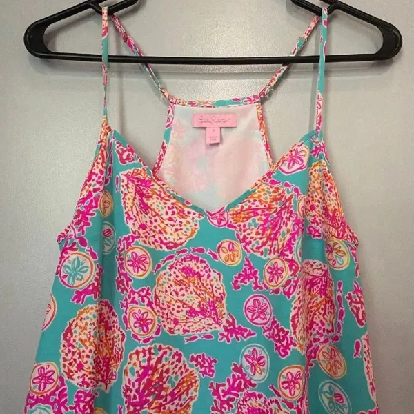 Lilly Pulitzer 100% Silk Small Mid Thigh Pink Seashell Border Print Shift Dress - Image 3