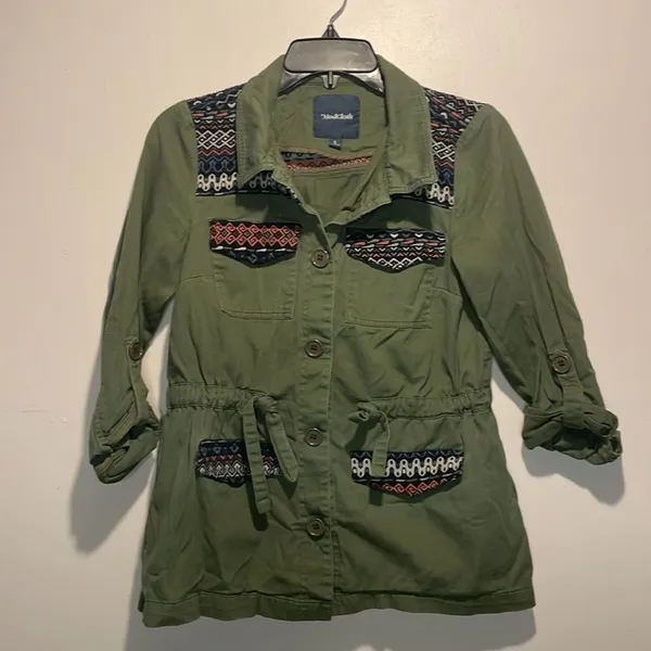 ModCloth- Olive Green Capulet Embroidered Aztec Utility Anorak Jacket- Size S - Image 2