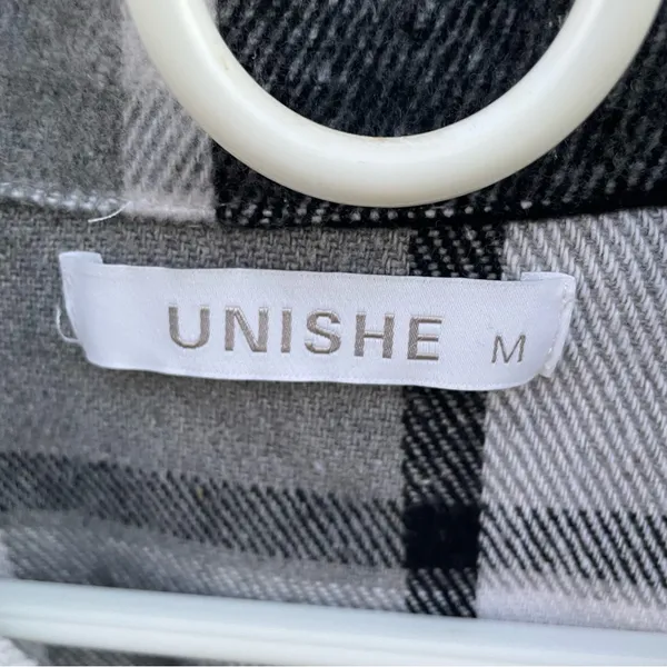 UNISHE Black‎ and White Plaid Fleece Shacket Black Size M - Image 3