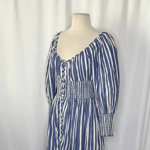 NWT!! By ANTHROPOLOGIE Long Sleeve Sweetheart Midi Dress Blue White Striped XS - Image 7