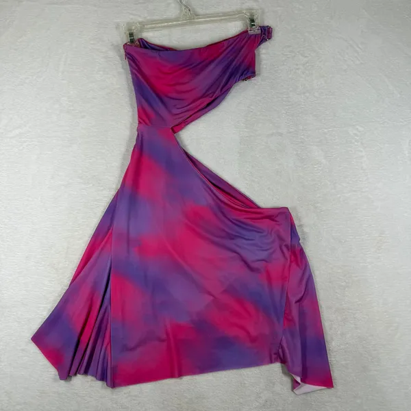 I.AM.GIA Pink Purple Ombre One Shoulder Cutout Ruched Mini Dress Size M - Image 9