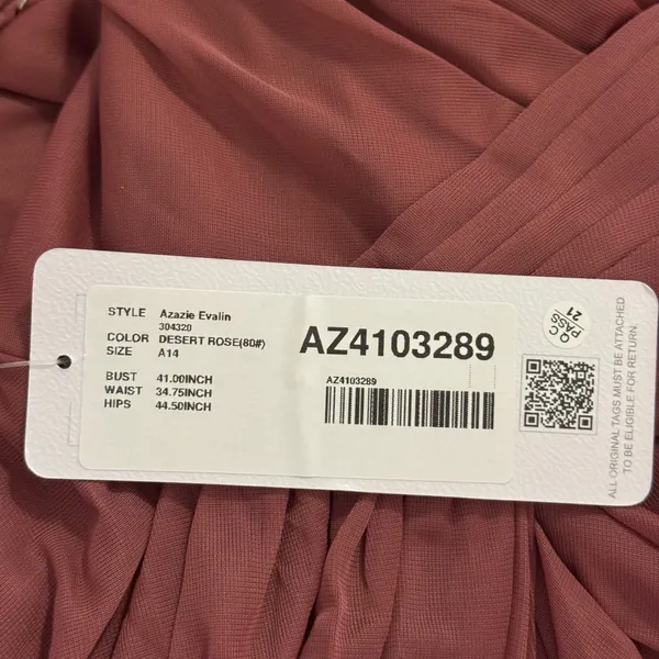Azazie Evalin Chiffon Bridesmaid Dress Desert Rose Pink Size A14 Formal Maxi New - Image 3