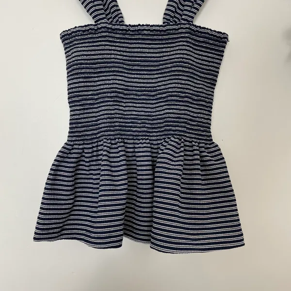 Madewell Texture & Thread Smocked Peplum Tank Top in Stripe - Image 6