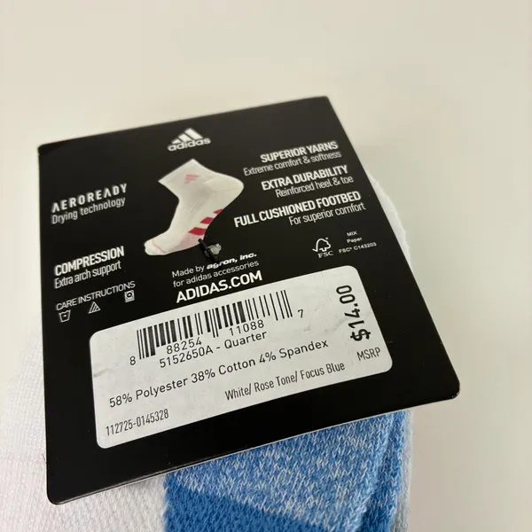 Adidas 3 Pair Quarter Womens Cushioned Socks AeroReady Compression NWT Sz 5-10 - Image 3