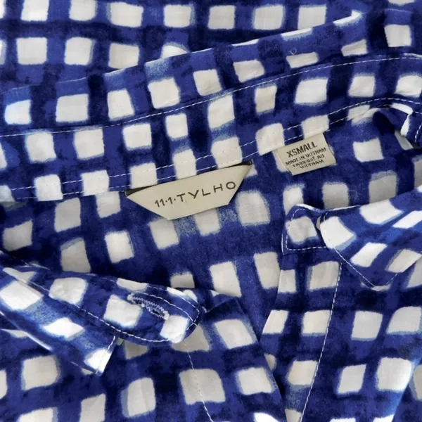 Anthropologie 11.1 TYLHO Adanne Tunic Top Shirt Blue White Gingham Plaid X-Small - Image 10