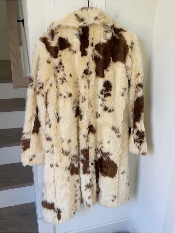 Anthropologie Maeve Grand Glam Faux Fur Coat Long Jacket in Cream and Brown - Image 3