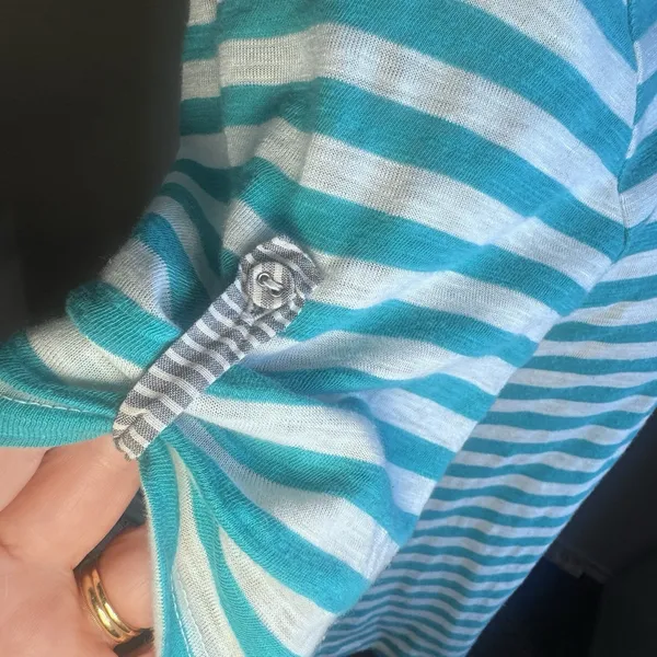 Anthropologie Feather Bone sz M knit top T Shirt Turquoise Striped casual Beach‎ - Image 4