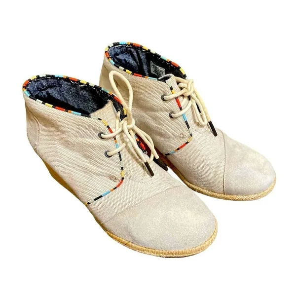 TOMS Desert Wedge Espadrille Canvas Shoes in Whisper - Size 8 - Image 13