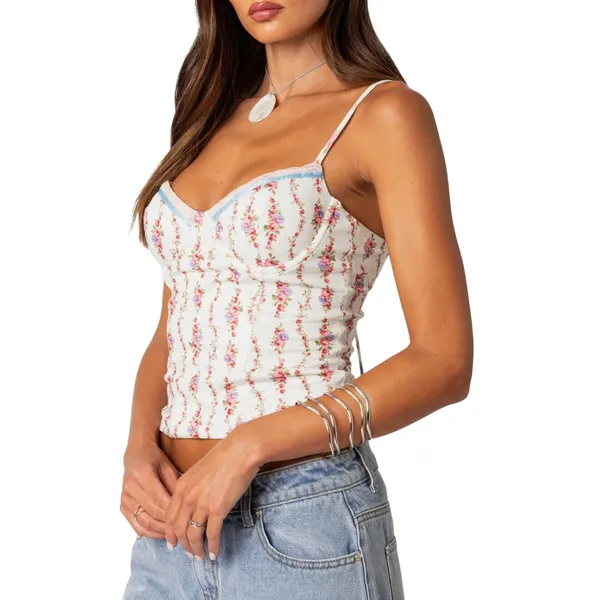 Edikted Indira Floral Lace-Up Corset Camisole Tank Top Large Coquette - Image 3