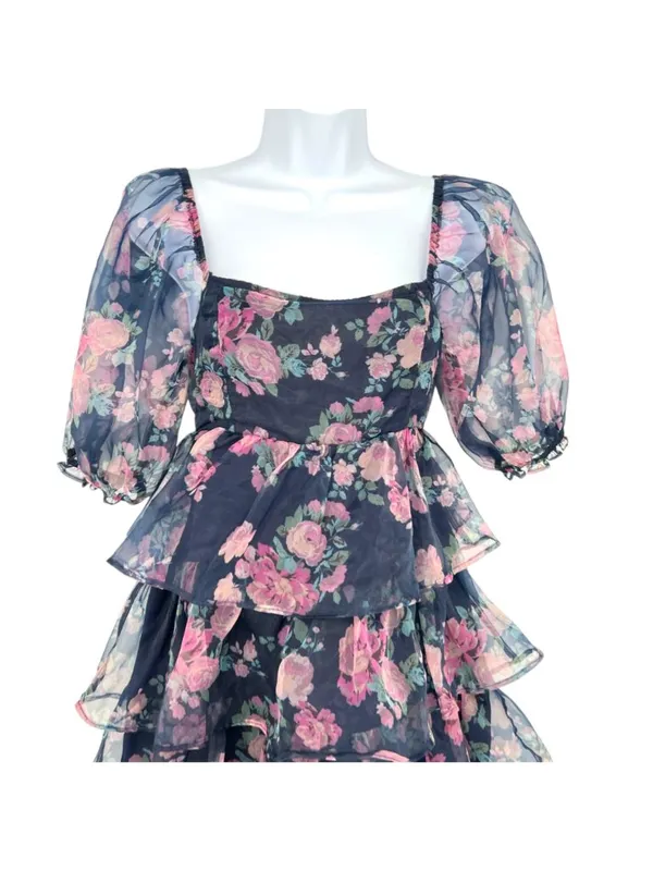 Altar'd State Coquette Babydoll Puff Sleeve Floral Mini Dress Size Medium - Image 2