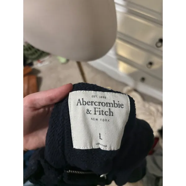 Abercrombie Knit Hoodie Navy Full Zip Boucle Sweater Large - Image 2