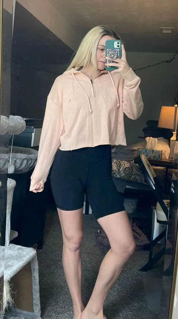 Pink Cropped Quarter Zip Hoodie - Image 2