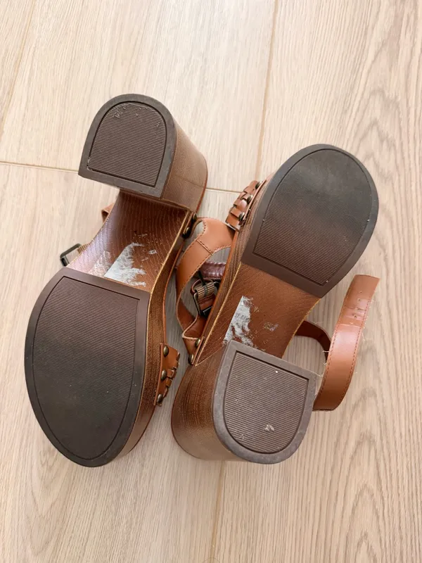 Woven Faux Leather Platform Sandals Brown Size 9 - Image 5