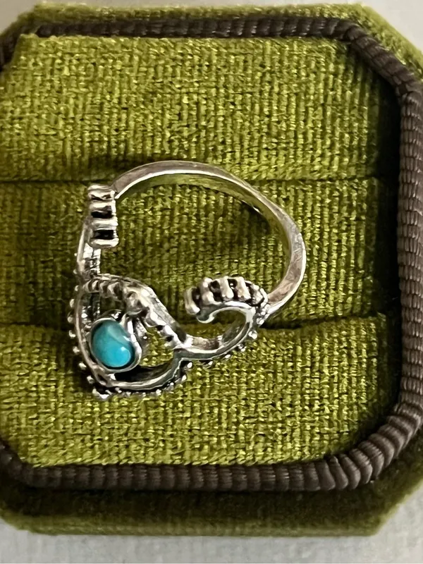 Bohemian/Aztec Blue Turquoise Stainless Steel Silver Statement Ring Size 6 - Image 3