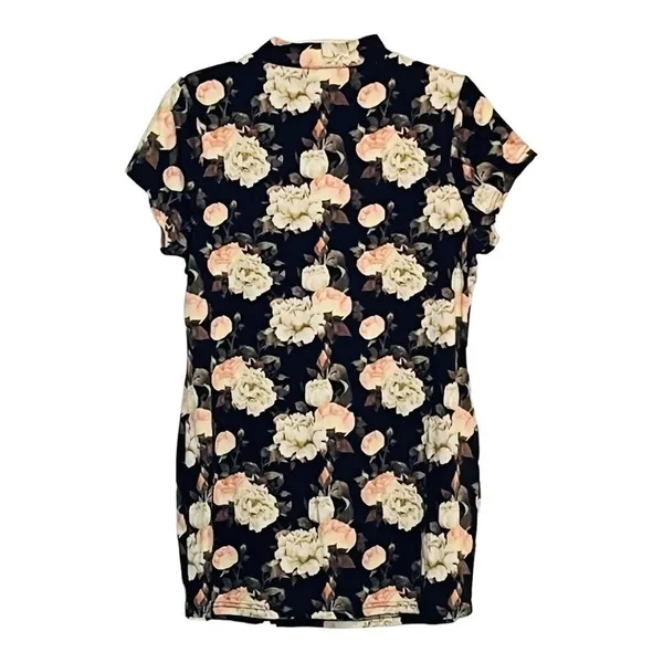 Dice Soft Black Floral Rose‎ Printed Mini Shirt Dress Mock Neck Keyhole Size Xl - Image 2