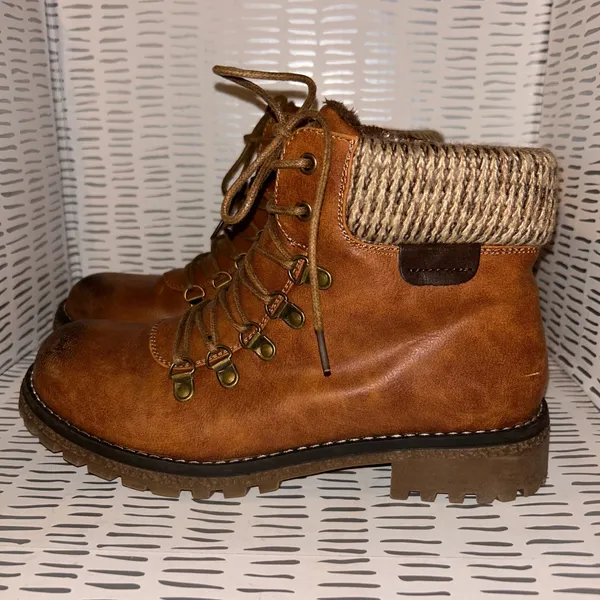 Patrizia Women's Clarris Brown Lace Up Zip‎ Combat Boots Knit Collar Size 40 9 - Image 2