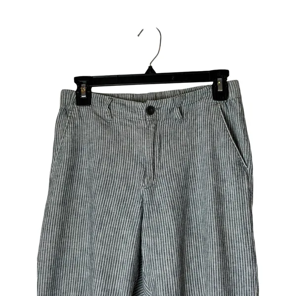 Uniqlo Pants Women XS Navy White Stripe Linen Blend Pinstripe Tapered Leg Preppy - Image 4